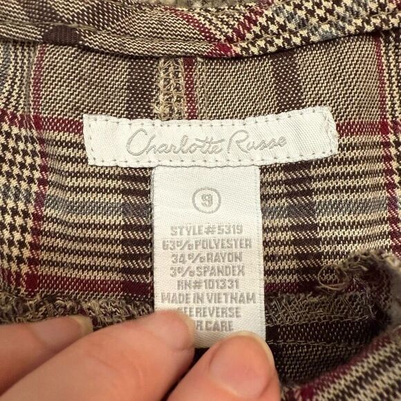 Charlotte Russe Grey Plaid Mini Skirt Small Y2K High Waist Red - Picture 4 of 6